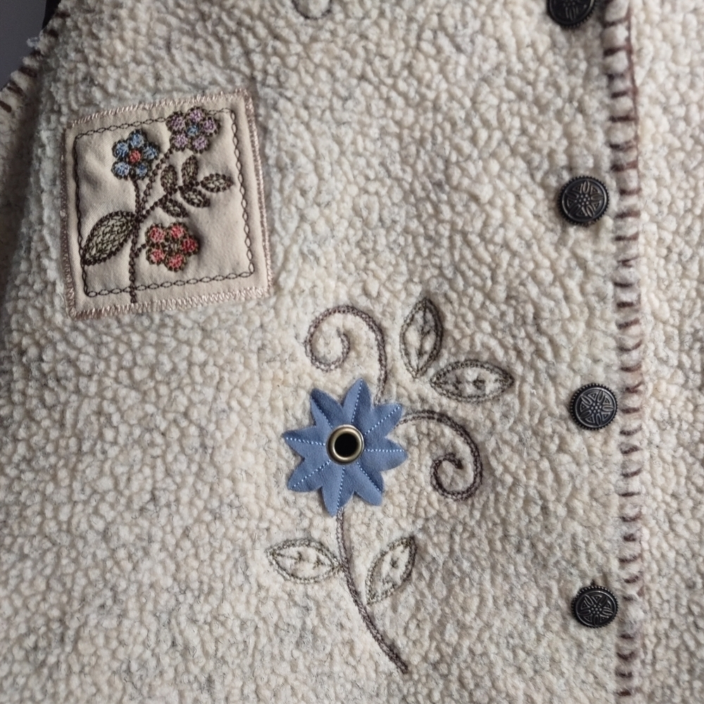 Vintage Alfred Dunner Vest Size PL  Faux Sherpa/Suede Beige/Brown Patches Button - Picture 4 of 6